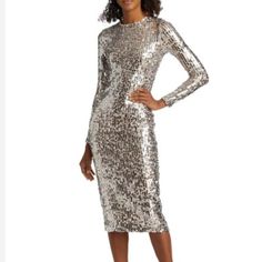 New With Tag. Never Been Worn. Size: Xs Bust: 27.5" Waist: 24.5" Hip: 30" Length: 46.25" Fabric: 100% Polyester This Kate Dress Returns This Season Covered In Silver Shell Sequins. Our Creative Director Decided On The Pale Shell Pink Ground, Long Sleeve. The Flattering Cut Hugs Those Curves In Our Tried-And-True Midi Length. Silvery Oyster Sequins Midi Dress Length Fully Lined 100% Polyester Elegant Sequin Midi Dress For Holiday Party, Fitted Champagne Midi Dress For Evening, Glamorous Fitted Champagne Midi Dress, Fitted Champagne Midi Dress, Champagne Fitted Midi Dress For Formal Occasions, Chic Fitted Champagne Midi Dress, Elegant Midi Dress For Holiday Party, Elegant Holiday Midi Dress, Fitted Sequin Midi Dress For Dinner