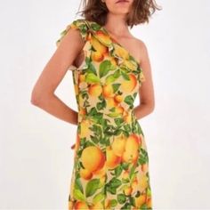 New With Tags! Summer Orange Midi Dress For Garden Party, Orange Summer Midi Dress For Garden Party, Orange Summer Midi Dress For Brunch, Orange One-shoulder Summer Dress, Spring One-shoulder Orange Maxi Dress, Orange One-shoulder Midi Dress For Summer, Orange One-shoulder Dress With Floral Print, Orange One-shoulder Floral Print Dress, Orange One Shoulder Dress With Floral Print