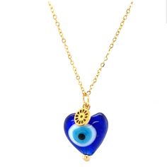 Beautiful Adjustable 16”-18” Necklace With Evil Eye Heart. Blue Jewelry With Heart Charm For Gifting, Blue Heart Charm Jewelry As A Gift, Blue Heart Charm Jewelry As Gift, Blue Heart Charm Jewelry For Gift, Blue Heart Charm Jewelry Gift, Blue Heart Pendant Charm Necklace, Blue Open Heart Jewelry For Gift, Blue Open Heart Jewelry Gift, Blue Heart Necklace For Gift