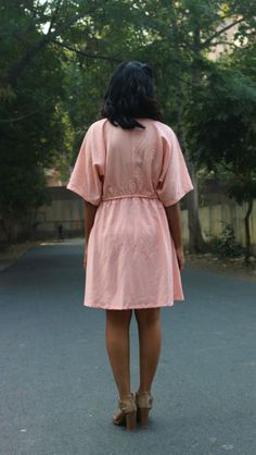 "Linen dress for women, Pink linen dress, Bohemian dress, Boho linen dress, Linen kaftan, Made to order, Custom made, Plus size -Model height: 5'3\" wearing size S -Length: 34\" neckline has sequins work inspired by motif of Mughal art and embroidery. This kind of embroidery is called maggam. **Note: Free Shipping time 15-21 days. Express Shipping time 5-7 days.**" Pink Linen Bohemian Dresses, Bohemian Pink Linen Dresses, Linen Kaftan, Pink Linen Dress, Buy Linen, Dress Bohemian, Dress Linen, Women Pink, Pink Linen