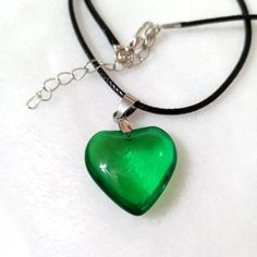 Green Small Glass Heart Choker Necklace Pendant Casual Heart Necklace With Heart Pendant, Casual Necklace With Heart Charm, Casual Heart Charm Necklace For Gift, Casual Heart Charm Necklace For Valentine's Day, Casual Heart Pendant Necklace For Valentine's Day, Casual Heart Pendant Necklace Gift, Casual Heart Charm Necklace Gift, Casual Heart Charm Necklace As Gift, Casual Heart Pendant Jewelry For Valentine's Day