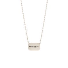 14k gold rounded rectangle disc necklace with a name of your choice engraved in lowercase script, "mason" pictured SPECIFICS • 14k tiny cable chain adjustable at 16-17-18"• pendant tag is approx. 13mm x 6.4mm• available with up to 6 characters• please note all engraving will be done in lowercase letters for this piece ***This item is considered custom and is NOT eligible for return. If you have any questions about the piece before purchasing please email direct@zoechicco.com. 6 Characters, Rectangle Necklace, Rounded Rectangle, Nameplate Necklace, Disc Necklace, Rose Gold Metal, Ring Size Guide, Personalized Necklace, Lower Case Letters