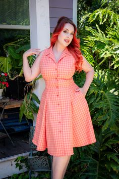 The Betty Lou Dress is a classic day dress with classic collar, full button up, and ties at the back. This design also incorporates Princess Seams and a full 6-panel skirt for a figure-flattering fit. The lightweight fabric makes it perfect for warm-weather wear. 100% Cotton Full Button Up Ties in back Princess Seams Full 6-Panel Skirt with Pockets! Aline Dresses, Panel Skirt, Mod Girl, Dress Peach, Twirl Skirt, Button Skirt, Paneled Skirt, Alphabetical Order, Weather Wear