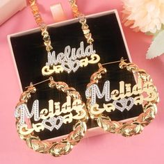 Material: Copper,. Color: Gold. Necklcae Chain Length: 14",16",18",20",22". Earrings Diameter: 60mm/ 2.36". Process: Gold plated. Recipient: Woman, Mom, Wife, Girl Friend, Children, Family. Product Type: Personalized Jewelry. Gift Type: Set. Occasions: Valentine's Day, Mother's Day, Christmas, Birthday, etc. Jewelry Type: Name Necklace, Name Earrings. Brand: Silviax Jewelry. Item: 2023S0081 Gold Hoop Earrings For Valentine's Day Party, Gold Metal Hoop Earrings For Valentine's Day, Mother's Day Gold Jewelry Sets, Gold Jewelry Sets For Valentine's Day Party, Mother's Day Gold Round Jewelry Sets, Gold Jewelry Sets For Valentine's Day, Gold Heart-shaped Jewelry Sets For Party, Heart-shaped Gold Jewelry Sets For Parties, Gold Round Jewelry Sets For Mother's Day