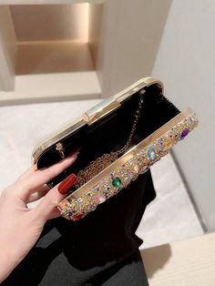 Embellished Rectangular Clutch For Banquets, Embellished Rectangular Clutch For Banquet, Glamorous Multicolor Evening Bag For Party, Rectangular Clutch With Rhinestones For Banquet, Crystal Rectangular Evening Bag For Party, Multicolor Rhinestone Evening Bag For Party, Glamorous Gold Clutch For Banquet, Rectangular Crystal Clutch For Party, Glamorous Multicolor Clutch For Party