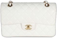 Classic White Double Flap Bag, Elegant White Double Flap Shoulder Bag, White Double Flap Evening Bag, White Evening Bag With Double Flap, White Double Flap Formal Bags, White Luxury Flap Bag With Gold-tone Hardware, Luxury White Flap Bag With Top Handle, Luxury White Top Handle Flap Bag, Elegant White Shoulder Bag With Cc Turnlock Closure