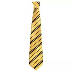 a yellow and black striped tie on a white background