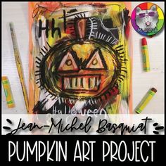 an art project with pumpkins and crayons on it