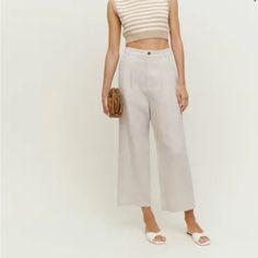 Brand New Linen Pant From Reformation Chic Neutral Straight Leg Bottoms, Chic Neutral Linen Pants, Chic Neutral Straight Pants, Chic Neutral High-waisted Pants, Chic Neutral Wide Leg Pants For Day Out, Neutral Trousers For Day Out, Neutral Straight Pants For Day Out, Neutral High Waist Wide Leg Linen Pants, Neutral Relaxed Fit High Waist Wide Leg Pants