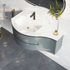 Floating Sink Small Bathroom, Modern Half Bathroom Ideas Powder Rooms Floating Vanity, Curved Bathroom Vanity, Bathroom Vanity Wall Mounted, Curved Bathroom, Washbasin Cabinet, Bathroom Vanity Remodel, Floating Sink, Vanity Counter