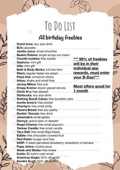 Birthday Freebies Stuff To Do At A Bday Party, How To Have A Fun Birthday Party, Stuff To Add To Your Birthday List, Free Items To Get On Your Birthday, Free Food On Your Birthday List, Birthday Plans With Friends, How To Get Birthday Freebies, Free Birthday Stuff 2023