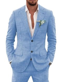 Mens Suits Sky Blue, Mens Beach Wedding Suits, Beach Groom, Blue Linen Suit, Linen Suits For Men, Blazers For Men Casual, Summer Beach Wedding, Wedding Suits Groom