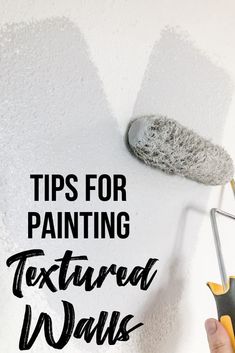 a person using a paint roller to paint the wall with text overlay that reads tips for painting textured walls