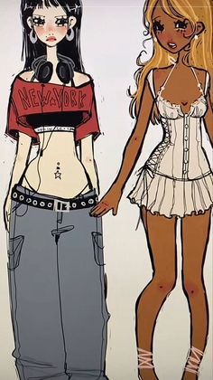 two cartoon girls standing next to each other