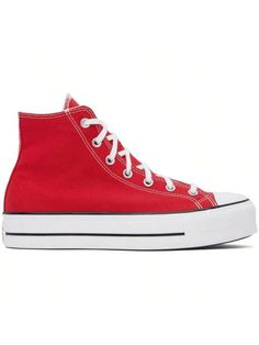 Converse 
Red Chuck Taylor  Star Lift Hi Sneakers 
High-top canvas sneakers in red. 
. Rubber cap toe 
. Lace-up closure 
. Logo bonded at inner side 
. Eyelets vents at inner side 
. Rubberized logo patch at heelunter 
. Padded insole 
. Padded mesh lining 
. Textured platform midsole 
. Treaded rubber sole 
. Contrast stitching in white 
. Platform: H1.5" 
Supplierlor: Red/White/Black 
Upper: textile. Sole: rubber. 
Made in Viet Nam. 
242799F127005 
Red Chuck Taylor  Star Lift Hi Sneakers defa Red Platform Sneakers, Red Platform Converse Outfit, Converse Platform High Top, Red Chucks, Converse Platform, Casual Athletic Shoes, Red Platform, Converse Red, Red Converse