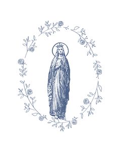 an image of the virgin mary surrounded by flowers