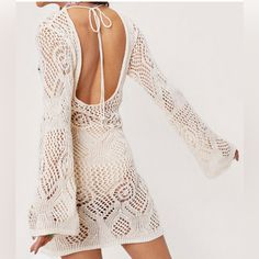 Nasty Gal Low Back Crochet Dress With Bell Sleeves. New With Tags. Would Fit A Size Medium Or Large. Length: 34” Sleeve Length: 22” Crochet Bell Sleeve Dress, Summer Outfits Petite, Tiered Ruffle Mini Dress, Crochet Wedding Dresses, Dress With Bell Sleeves, Outfits Petite, Crochet Mini Dress, Sun Goes Down, Ruffle Hem Dress