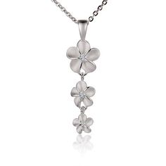 10-8-6m Plum.CZ Pend.(S) CL Adjustable Sterling Silver Necklace With Diamond Accents, Silver Flower-shaped Jewelry With Sparkling Stones, Silver Flower Jewelry With Sparkling Stones, Silver Flower Diamond Jewelry, Silver Necklace With Diamond Accents And Flower Pendant, Beautiful Jewelry, Plum, 925 Silver, Silver Necklace