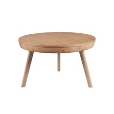 a wooden table with two legs and a round top on an isolated white background,