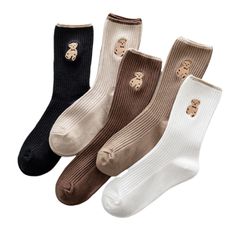 PRICES MAY VARY. Indulge in Comfort: Treat your feet to our irresistibly soft and breathable crew socks, crafted from a blend of Cotton, polyester, and Spandex. Designed with meticulous attention, these socks offer a snug fit without any excess fabric at the toe joints, ensuring a gentle and cozy experience from the moment you slip them on. Perfect Fit: Our stylish socks are suitable for women with US shoe sizes 5-9, thanks to their stretchy knit construction that molds to your feet effortlessly Stylish Socks, Cozy Socks, Cute Socks, Long Socks, Striped Socks, Patterned Socks, Girls Socks, Tube Socks, Bear Pattern