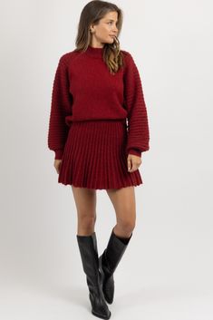 Red Sweater Outfit, Black Suede Dress, Denim Short Jumpsuit, Sweater Skirt Set, Skort Dress, Knit Outerwear, Fall Fit, Suede Dress, Skirt Long