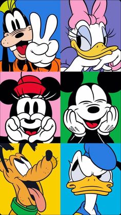 several cartoon characters with different expressions on their faces, including goofy and donald the duck