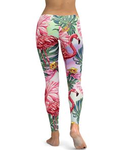 Did you know that flamingos are pink because they eat shrimp? We've created these unique Flamingo Leggings to get your summer wardrobe ready with a touch of tropical vibe. Soft, stretchy and super comfortable to wear. Trendy Spring Beach Activewear, Trendy Beach Activewear For Spring, Stretch Leggings For Beach In Summer, Casual Stretch Leggings For Beach, Summer Stretch Bottoms With Tropical Print, Playful Stretch Bottoms For Vacation, Fun Stretch Bottoms For Vacation, Trendy Summer Yoga Pants, Summer Tropical Stretch Bottoms