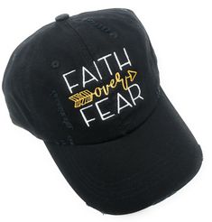 You are going to love our Custom Embroidered Faith Over Fear Distressed Baseball Hat. This inspirational hat is a must have. Available in Several hat colors and styles. Black Distressed Dad Hat One Size, Adjustable Distressed Black Dad Hat, Distressed Black Hat For Summer, Black Distressed Hat For Summer, Distressed Black Dad Cap, Letter Print Hat With Short Brim, Black Distressed Hat With Curved Brim, Distressed Black Cotton Hat, Black Distressed Cotton Hat