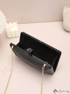 BirdinBag - Black PU Leather Clutch with Chain - Elegant Evening Party Accessory Black Party Bag With Chain Detail, Black Party Bags With Chain Detail, Trendy Party Clutch With Chain Detail, Trendy Party Clutch With Chain, Party Evening Bag With Gold Chain, Black Evening Bag With Chain Strap, Black Clutch With Chain, Chic Evening Bag With Gold Chain For Party, Chic Black Clutch With Chain