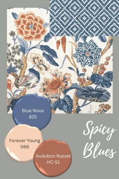 the color scheme is blue and white, with flowers on it's side in different shades