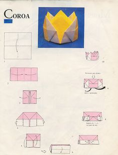 an origami paper crown with instructions on how to fold it in the shape of a house