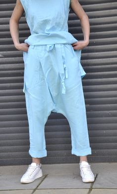 "Harem Linen Pants, Wide Leg Pants, Linen Clothing ◾ Blue mint LINEN pants. Loose harem pants. Summer comfortable quality linen pants. Aqua blue pants of high-quality Eco linen! Elastic westband. Two pockets. The pants are very comfy, Soft linen fabric. They have a sporty elegant style. Loose fitting. Color: Mint ✂ Fabric: 100% lINEN ◾ The style was originally designed and professionally constructed by me. Each item of my shop is specially packaged with a lot of concern! Handmade in a pet-free a Baggy High-waisted Sweatpants For Spring, Baggy High-waisted Harem Pants For Spring, Baggy Tapered Leg Loungewear Pants, Baggy Tapered Leg Parachute Pants For Loungewear, Oversized Trousers For Spring, Baggy Straight Sweatpants For Summer, Spring Baggy Drop Crotch Harem Pants, Baggy Ankle-length Parachute Pants For Loungewear, Baggy Spring Harem Pants With Side Pockets