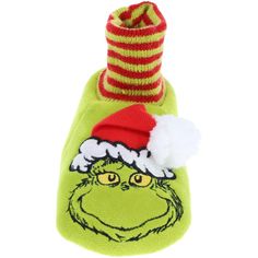 Who's a mean one? Mr. Grinch! Bundle up for the holidays with these socktop slippers featuring The Grinch! These plush, fullbody slippers for toddler boy and girls are great for when everyone is huddled around the Christmas tree. The elastic socktop closure is easy to slip on so you don't have to worry about your little one's losing one. The top of the foot is decorated with the Grinch face with his classic Santa hat. The soft foam sole features rubber stippling for a secure and stable stride th The Grinch Face, Grinch Design, Holiday Slippers, Holidays With Toddlers, Bootie Slippers, Toddler Slippers, Fun Adventures, Slide Slippers, Cotton Pajama Sets