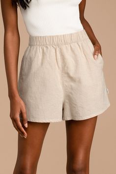 Rhythm Classic Beach Short Sand - Beige Shorts - Linen Shorts - Lulus Relaxed Summer Bottoms With Pull-on Style, Relaxed Cotton Bottoms For Vacation, Relaxed Cotton Shorts For Beach Season, Comfortable Relaxed Fit Shorts For Vacation, Bermuda Bottoms For Beach Season With Relaxed Fit, Neutral Relaxed Fit Shorts For Beach, Casual Linen Bottoms For Beach Season, Chic Relaxed Fit Beach Shorts, Relaxed Fit Bermuda Bottoms For Beach Season