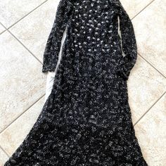 Make An Entrance With This Elegant Yet Not Over The Top Zara Limited Edition Long Sleeve Black Sequined Dress. Lightweight Stretch Lace Mesh, Embellished With Shimmering Black/Gray Sequins, Burgundy/Dark Rust Seed Beads And Light Gray/Silver Tube Beads. High Low Midi Raw Hem. Spaghetti Slip Lining, Which Can Be Removed For A See Through Look. Size M/L Nwot Because Of The Shimmer Look Of The Sequins It’s Hard To Tell The Actual Color. But If You Look At The Pictures, The Colors Are Very Similar. Black Long Sleeve Sequin Dress For Formal Occasions, Black Long Sleeve Sequin Dress For Formal, Embellished Long Sleeve Maxi Dress For Dinner, Black Long Sleeve Maxi Dress With Sequins, Black Embellished Sequin Dress For Spring, Black Embellished Long Sleeve Evening Dress, Black Long Sleeve Embellished Evening Dress, Spring Black Embellished Sequin Dress, Spring Embellished Black Sequin Dress