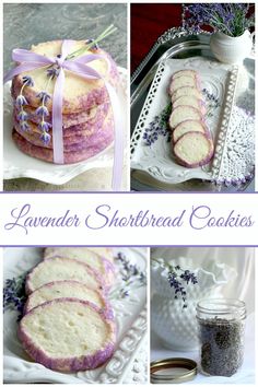 lavender shortbread cookies are displayed on plates