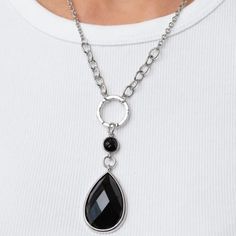 Encased In A Sleek Silver Fitting, An Oversized Faceted Black Teardrop Bead Swings From The Bottom Of A Round Black Bead And Hammered Silver Hoop, Culminating Into A Bold Pop Of Color Below The Collar. Features An Adjustable Clasp Closure. Sold As One Individual Necklace. Includes One Pair Of Matching Earrings. Casual Black Necklace For Party, Red Pendant Necklace, Black Necklace Statement, Dove Necklace, Sparkly Necklace, Valley Girl, Chunky Statement Necklace, Sunflower Necklace, Red Pendants