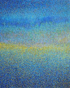 an abstract painting with blue and yellow colors