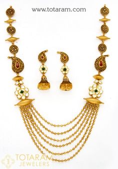 Antique Necklace Sets - View our collection of 22 karat gold Antique Necklace sets, 22k baby Antique Necklace sets, 22k gold Antique Necklaces, 22k gold Antique Necklace & earrings set, 22k Antique Necklace & ear rings set, ruby Antique Necklace sets, precious & semi-precious stone Antique Necklace sets, 22k gold Antique Necklace sets, 22 karat custom design Antique Necklace sets, 22 Karat made in India Antique Necklace sets Vintage Gold Round Bridal Necklace, Antique Wedding Necklaces With Jewels, Heavy Vintage Gold Jewelry, Antique Long Necklace For Formal Occasions, Vintage Yellow Gold Jewelry For Festive Occasions, Elegant Heavy Long Necklace, Vintage Heavy Gold Jewelry, Vintage Gold Temple Necklace With Intricate Design, Vintage Gold Kundan Necklace For Wedding