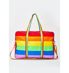 Delia’s Rainbow Stripe Weekender Bag | Dolls Kill Set Me Free, Jelly Sandals, Rainbow Print, Summer Breeze, Pet Carriers, Hawaiian Shirts, Tropical Floral, Rainbow Stripes, Dolls Kill