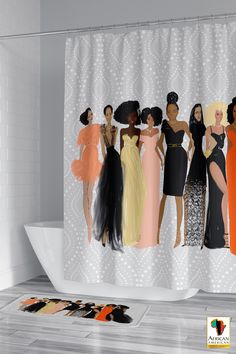 a shower curtain with different women in dresses on it and the words, black is beautiful