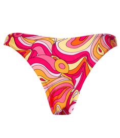 The Dylan Cheeky Bottoms in Calico are our original fan favorite high-thigh cheeky bottoms. Hot tropical colors of pinks, mango, and yellow turn up the sizzle factor. The center dip in the front and back provides just the right amount of coverage while the bare-to-there sides give you the perfect long-legged look. Model wears size Small. Pink Retro Stretch Swimwear, Vibrant Fitted Bottoms For Poolside, Vibrant Fitted Poolside Bottoms, Vibrant Summer Swim Bottoms, Vibrant Summer Swimming Bottoms, Fun Multicolor Bottoms For Beach Season, Trendy High-cut Leg Swimwear, Trendy Colorful Beach Bottoms, Retro Pink Swimwear For Beach Party