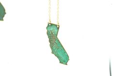 Handcrafted Brass California Necklace by NINOTCHKAgoods on Etsy, $44.00 Turquoise Brass Necklaces For Gift, Patina Pendant Jewelry As Gift, Green Stamped Jewelry For Gifts, Green Stamped Jewelry As Gift, Blue Stamped Jewelry For Gifts, Blue Stamped Jewelry For Gift, Blue Stamped Necklace As Gift, Patina Sterling Silver Jewelry Gift, Copper Jewelry With Patina For Gifts