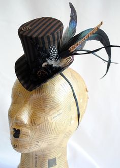 Steampunk Costume Hats For Halloween Masquerade, Steampunk Fitted Brimmed Top Hat, Steampunk Headpiece For Halloween Cosplay, Black Steampunk Top Hat For Alternative Fashion, Steampunk Headpiece For Halloween Costume, Victorian Adjustable Top Hat With High Crown, Gothic Fitted High Crown Costume Accessories, Steampunk Headpieces For Halloween Masquerade, Steampunk Headpieces For Masquerade Halloween