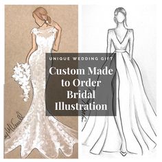 Get your custom made to order hand-drawn illustration as your wedding souvenir, or gift it to a friend as a wedding gift. Make the occasion forever memorable, and have your wedding gown revived as beautiful wall art to decorate your home! This original drawing of a bride's gown makes for a beautiful, thoughtful and unique gift for the bride, bridesmaids, mother of the bride, anniversaries (especially first wedding anniversary) etc. *The photos in this listing are from example orders* INSTRUCTIONS - Purchase through this listing (remember you can always contact me to arrange a custom listing) - Send a photo of the dress you would like illustrated.Please include any other design requests. - Let me know if you prefer the off-white or craft-brown background (shown in photo examples) - I will s Wedding Dress Illustrations, Dress Illustration, First Wedding Anniversary, Wedding Gifts For Bride, Wedding Souvenirs, Bride Gowns, Custom Bridal, Wedding Art, Beautiful Wall Art