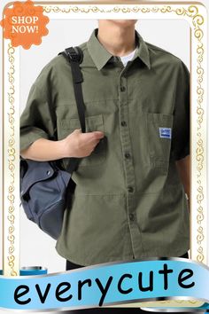 Men's Short Sleeve Buttoned Casual Cargo Shirt Urban Tops With Pockets For Outdoor Activities, Green Casual Short Sleeve Shirt With Pockets, Casual Green Short Sleeve Shirt With Pockets, Casual Short Sleeve Shirt With Pockets For Outdoor, Casual Shirt For Spring Outdoor Activities, Casual Shirt For Outdoor Activities In Spring, Short Sleeve Tops With Pockets For Outdoor Activities, Green Shirt With Pockets For Outdoor Activities, Casual Khaki Shirt For Outdoor