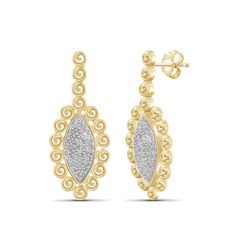 She'll adore the brilliant sparkle of these romantic diamond drop earrings. Crafted in 14kt yellow gold-plated brass, each light-catching dangle features a marquise-shaped composite of round-cut diamonds wrapped in a frame. Radiant with accent diamonds and a bright polished shine, these earrings suspend from push backs. Size: One Size. Color: Metal Type. Gender: female. Age Group: adult. Formal Gold Chandelier Earrings With Diamond Accents, Gold Chandelier Earrings With Diamond Accents For Anniversary, Gold Chandelier Earrings With Diamond Accents For Formal Occasions, Gold Linear Earrings With Diamond Accents For Anniversary, Gold Teardrop Chandelier Earrings With Diamond Accents, Dazzling Gold Diamond Earrings With Pave Setting, Gold Linear Earrings With Diamond Accents, Gold Dangle Diamond Earrings With Pave Setting, Gold Fine Jewelry Chandelier Earrings For Anniversary