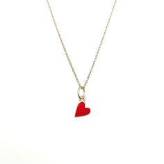 Solid Enamel Heart Necklace Red Dainty Charm Necklace With Heart Charm, Heart-shaped Enamel Charms Necklaces, Red Heart Pendant Necklace For Everyday, Dainty Red Charm Necklace For Everyday, Heart-shaped Enamel Charms Necklace, Enamel Heart Charms Necklace, Enamel Heart Charm Necklace For Gifts, Enamel Heart Charm Necklace For Valentine's Day, Valentine's Day Gift Enamel Charm Necklaces