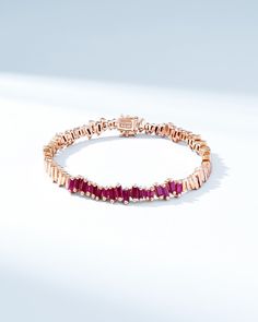 Suzanne Kalan Golden Ruby ID Bracelet in 18k rose gold Baguette Bracelet, Id Bracelets, Box Clasp, Gold Piece, Jewelry Tray, Tennis Bracelet, 18k Rose Gold, Semiprecious Stones, Precious Stones