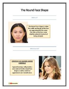 "How to Accessorize a Round Face Shape" (using earrings)- PDF Resource!Custom made strategies + many visuals and descriptions. Fashion Course, Fashion Courses, Diamond Face, Round Face Shape, Heart Face, Easel Activities, Student Data, Square Faces, Digital Classroom